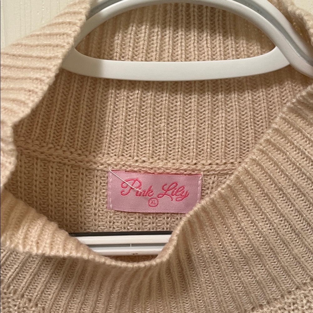 Pink Lily Women's Beige Striped Cowl Neck Sweater